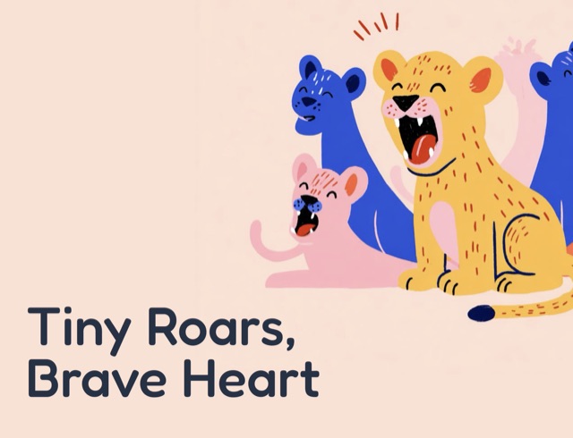 Tiny Roars, Brave Heart, colourful lion cubs roaring