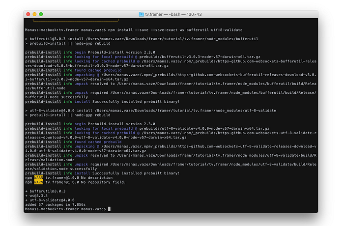 Terminal showing dependency installation